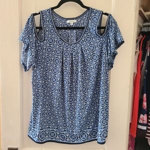 Blue cold shoulder top